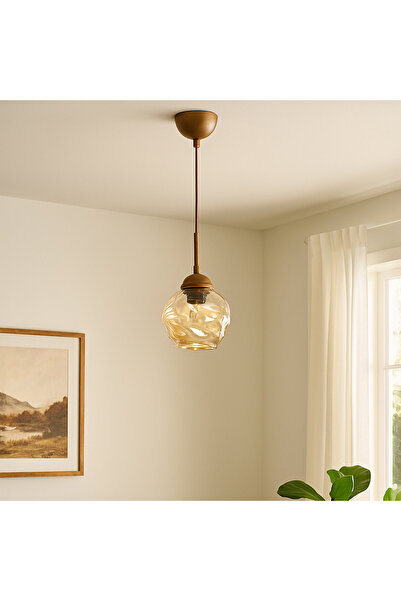 Evidea Lighting Arrakis Tekli Modern Sarkıt Avize - Eskitme / Bal