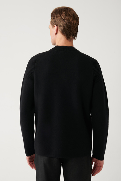 Avva Erkek Siyah Bomber Yaka Fermuarlı Çelik Örme Triko Hırka A32Y5118