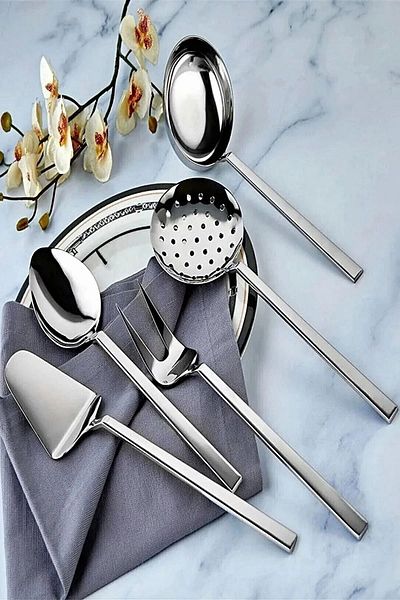 Mirilliahome 21 Piece Stainless Steel Serving and Cooking Set – Spoon Holder, Tongs, Ladle, Colander, Whisk Set