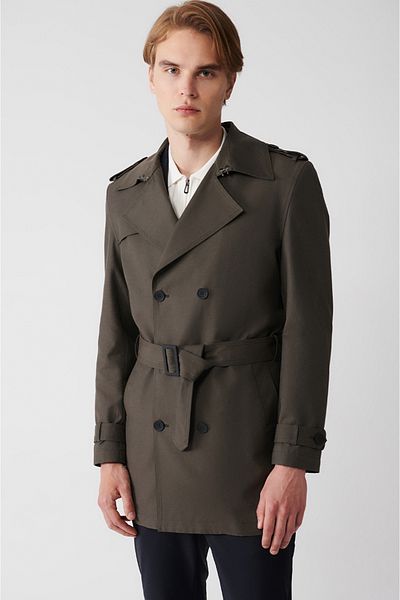 Avva Men's Khaki Water Repellent Fabric Double Breasted Closure Trench Coat A32Y6000