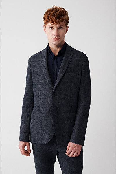 Avva Erkek Lacivert 360 Derece Esnek Çift Yırtmaçlı Astarsız Ceket A32Y4051