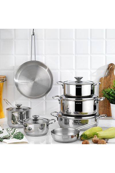 Schafer Steel Storm Steel Cookware Set 12 Pieces-Inox