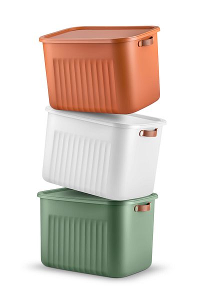 hemlife 3-Piece Storage Box 15 Lt Volume Plastic Organizer Storage Box (Tile, Green, White)