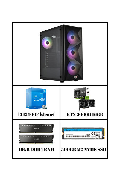 RAMTECH BİLGİSAYAR BLACKPULSE RTX 5060 TI 16GB | I5 12400F | 16 GB RAM | 500G...