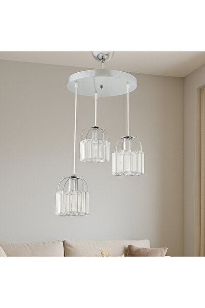 NisaLuce Nisa Luce Manolya 3'lü Taşlı Avize - Krom