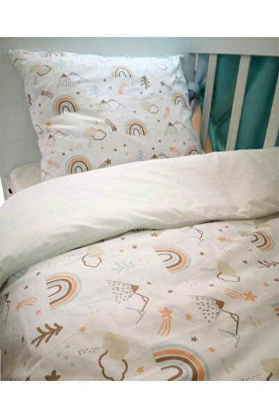 Bebek Özel 100% Cotton Baby/Child 80X130 Pillow Sheet Quilt Brown Rainbow Cream (with Quilt)