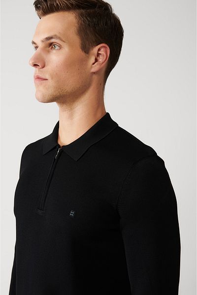Avva Men's Black Zippered Rayon Knitwear Sweater A32Y5199