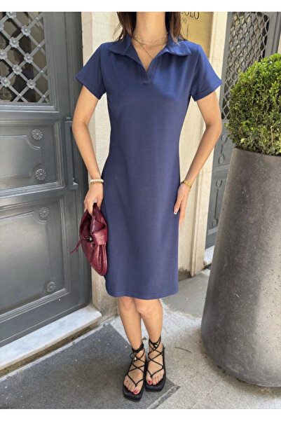 Serero Φόρεμα με κοντό μανίκι με μαλακό υφασμάτινο γιακά Osy Modal - Μπλε