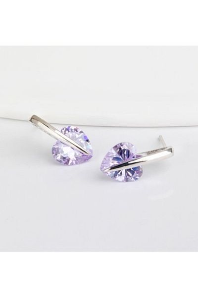 Kelan 925 silver earrings with purple crystals – heart design