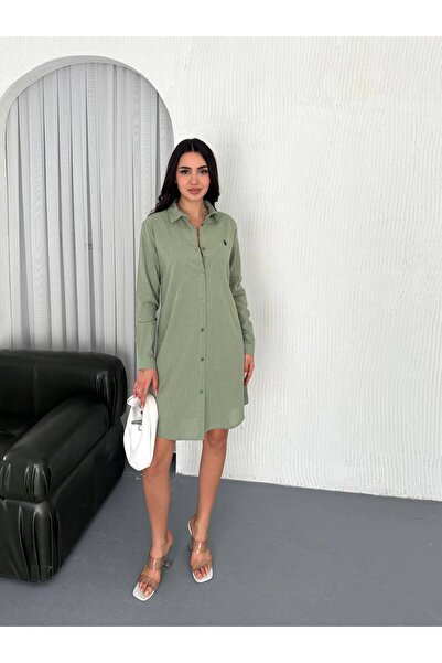 JESSE STORY KADIN KETEN TUNİK & GÖMLEK ELBİSE NAKIŞ DETAYLI %100 PAMUK KUMAŞ