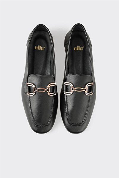 Elle Shoes Siyah Deri Kadın Loafer