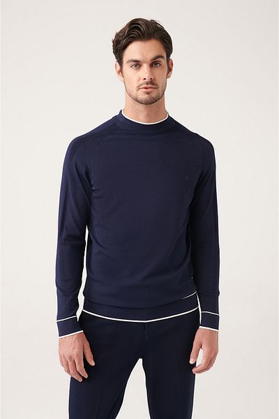 Avva Men's Navy Blue Crew Neck Cool Rayon Knitwear Sweater A31Y5001