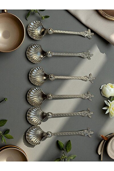 CHANCE GİFT Midye Kaşık 6'lı İstiridye Çay Kahve Baharat ve Reçel Tatlı Kaşığı Çok Amaçlı Dekoratif Kaşık