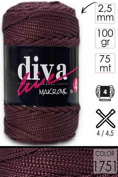 Diva İplik Diva Macrame Twine Thick (NO:4) 1751 Καφέ Claret Red.