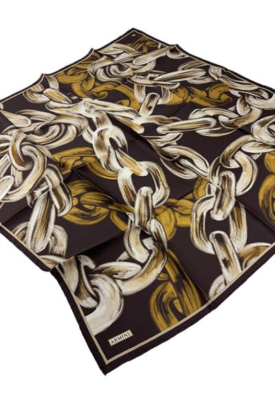 Armine Μεταξωτό Φουλάρι Twill 9253d-01 Μοτίβο Αλυσίδας Μαύρο - Χρυσό