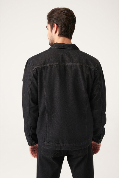 Avva Pánsky čierny klasický golier 100% bavlna Denim Coat A31Y6002