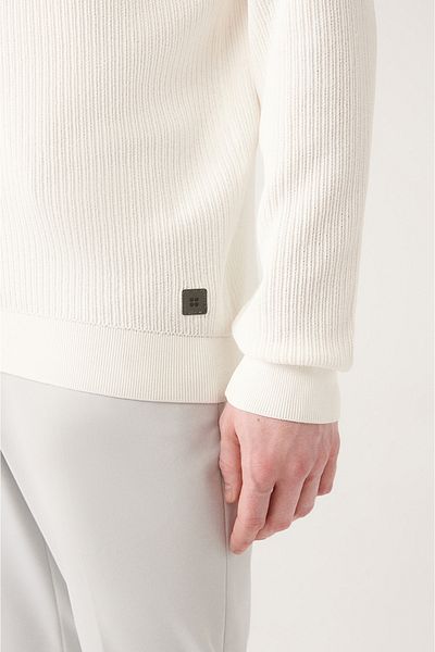 Avva Tricou alb pentru bărbați, fără nasturi, din raion texturat, A31y5014