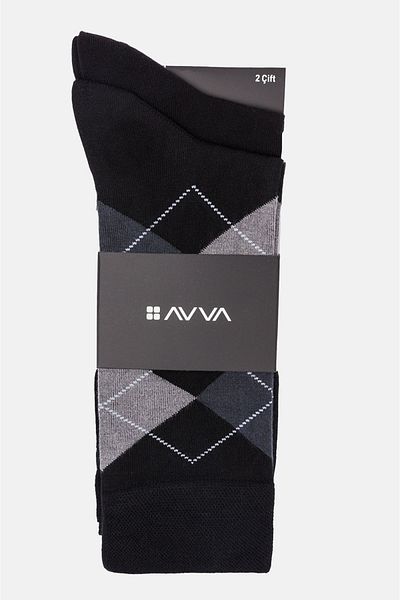 Avva Мъжки черни шарени чорапи от 2 части A31y8502