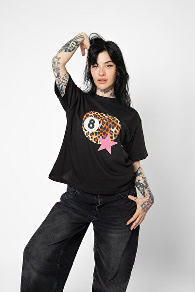 CİNEMA MODA Leopard bilijarska lopta Štampano opuštenog kroja crna ženska majica