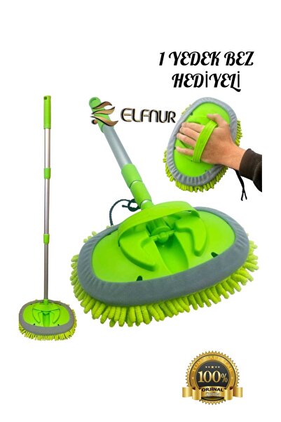 elfnur Çok Fonksiyonlu 2 In 1 Mikrofiber Araba Yıkama Fırçası Teleskopik Uzun Saplı Detay Fırçası Oto Mopu