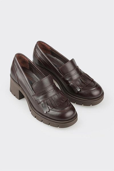 Elle Shoes Brown Leather Women's Mid Heel Shoes
