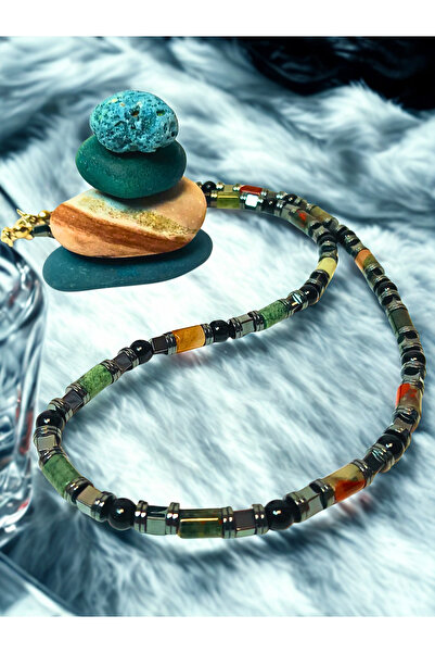 ayrestyle Afrika Kan Taşı Oniks ve Hematit Güç ve Koruma Kolyesi