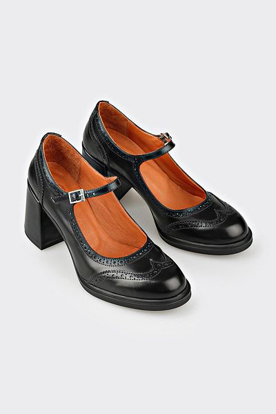 Elle Shoes Black Leather Women's Heeled Shoes