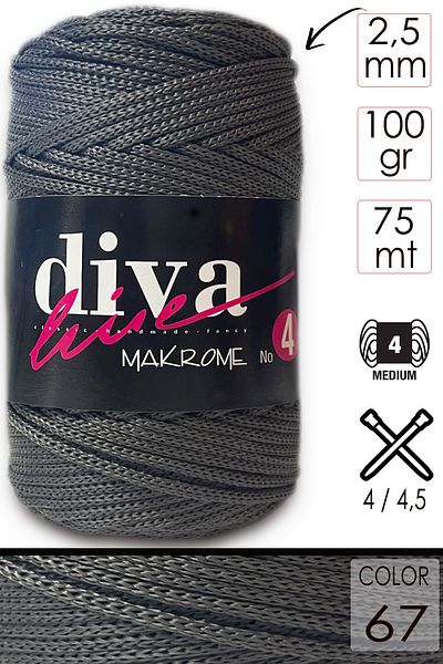 Diva İplik 2 mm-100 gr Σχοινί Μακραμέ Πολυεστέρας 90 τετραγωνικών μέτρων Σχοινί Supla και Τσάντα 67 Καπνιστό