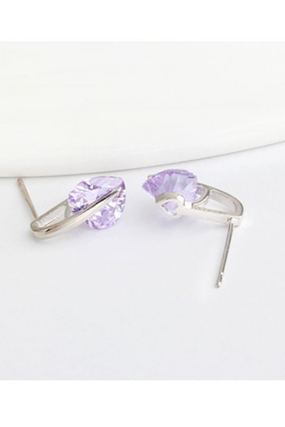 Kelan 925 silver earrings with purple crystals – heart design