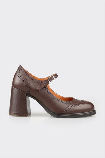 Elle Shoes Brown Leather Women's Heeled Shoes