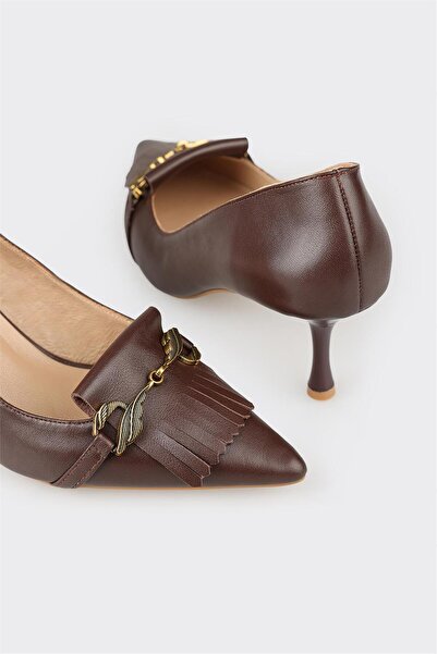 Elle Shoes Brown Leather Women's Heeled Shoes