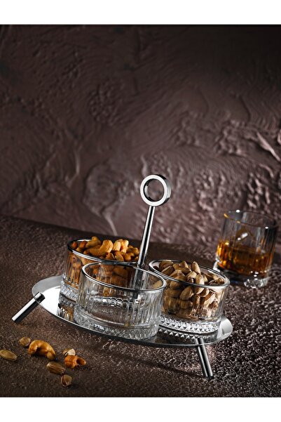 Tiamo Draje 3 Lü Cam Kaseli Sunum İkram Tabağı 18/10