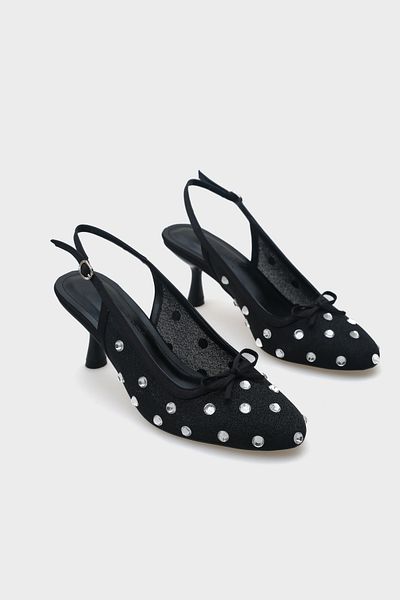 Capone Outfitters حذاء ريني نسائي شبكي ومقدمة مستديرة وحزام خلفي