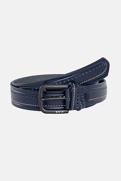 Avva Men's Navy Blue Patterned 100% Leather Belt A31y9321
