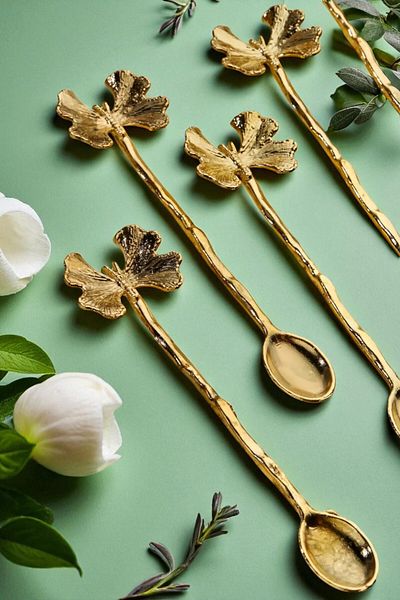 CHANCE GİFT 12 Pcs Butterfly Model Spoon Gold Plated Tea and Coffee Spoon Butterfly Figure Presentation Spoon