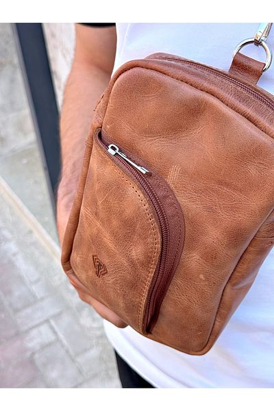 Fil Deri Genuine Leather - Hanger - Front Back Zipper - Shoulder Bag 1011