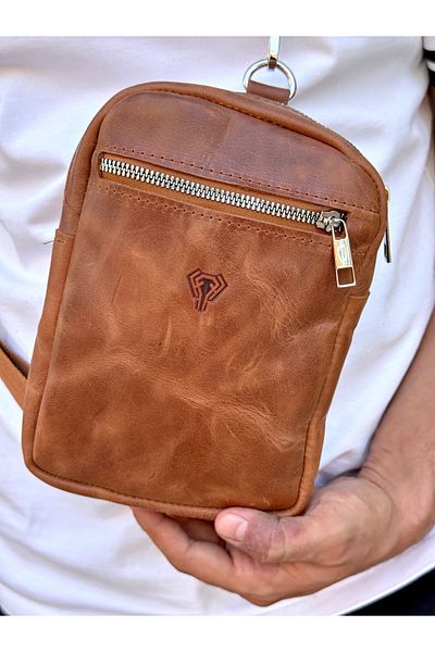 Fil Deri Genuine Leather Strap Zippered Crossbody Crossbody Bag 1008