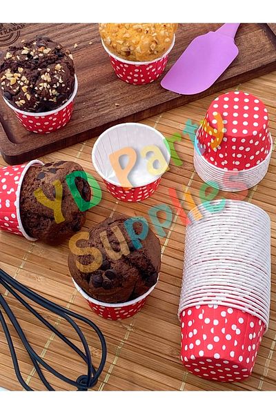Yusuf Dirik YD Party Supplies Red Polka Dot Muffin Cake Mold 50 Pieces 50x39