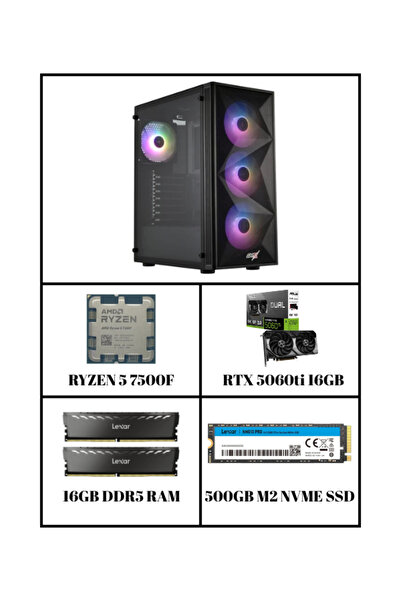 RAMTECH BİLGİSAYAR NIGHTFALL RTX 5060 TI 16GB | R5 7500F | 16 GB RAM | 500GB ...