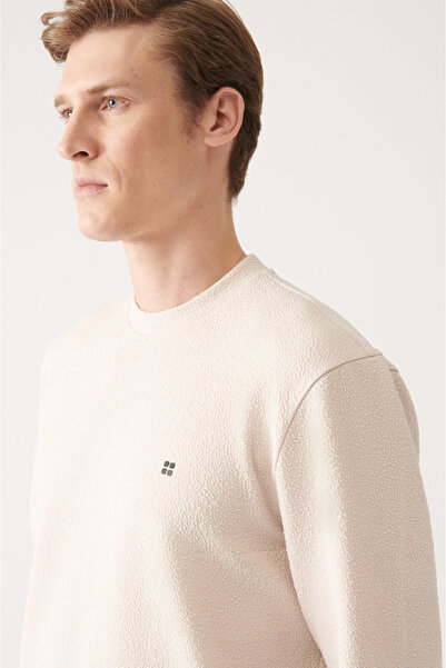 Avva Ανδρικό μπεζ φούτερ με λαιμόκοψη χωρίς σιδέρωμα A31y1291