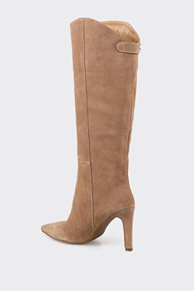 Elle Shoes Ταν Δερμάτινες Γυναικείες Μπότες με τακούνι