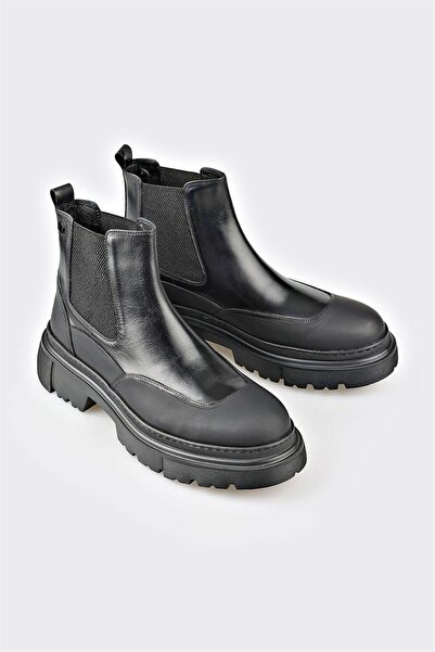 Elle Shoes Siyah Deri Erkek Günlük Bot