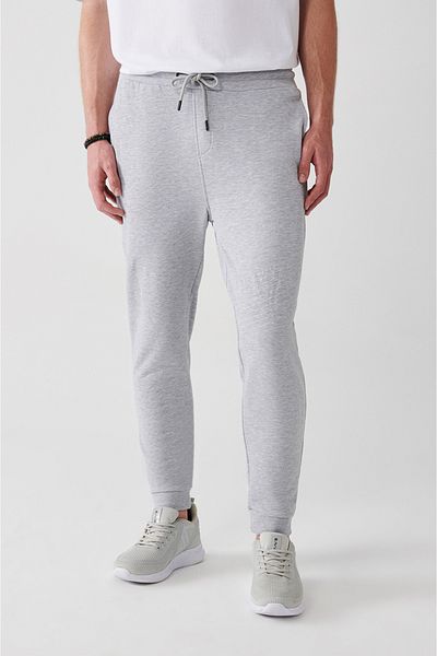 Avva Men's Gray Lace-Up Waist Elastic Cotton Sweatpants A31Y3412