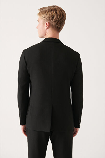 Avva Men's Black Lined Flexible Fabric Double Slit Jacket A31y4002