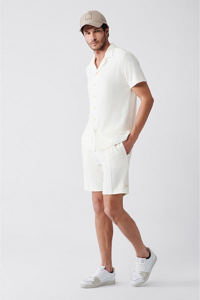Avva Men's White Ribbed Towel Shorts with Side Pockets A31Y3620