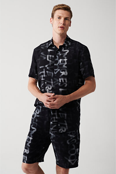 Avva Ανδρικό κοντομάνικο πουκάμισο με μαύρη βισκόζη A31y2200