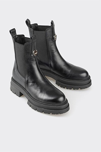 Elle Shoes Siyah Deri Kadın Günlük Bot