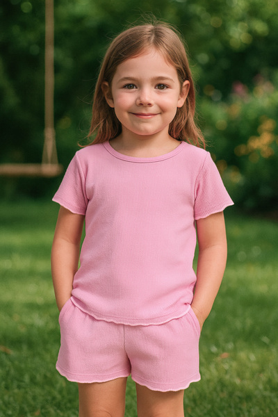 LUESS Set de sus și de jos din bumbac organic roz pentru fete