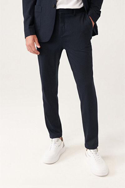 Avva Men's Black Stretch Knitted Striped Chino Pants A31Y3203