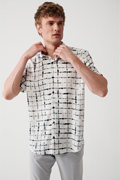 Avva Men's White Soft Button Patterned Short Sleeve Shirt A31Y2255